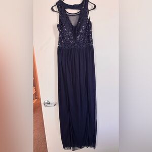 Navy Sequin Bodice Evening Dress